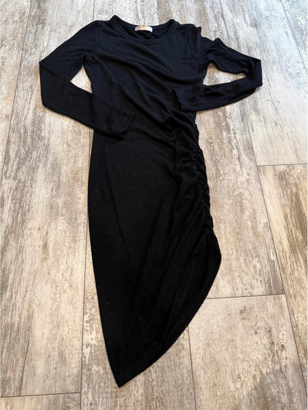 Renee C Small Black Ruched Midi Dress Y2K Soft Goth